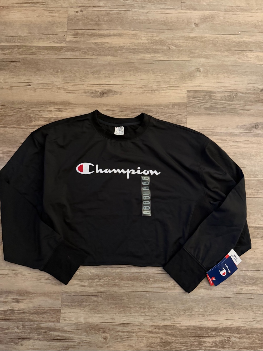 Champion Black Cropped Logo Sweatshirt with Red Accent